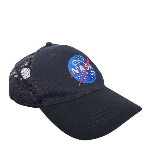 NASA Black Baseball Cap One Size NASA Blue Logo Trucker Hat - Picture 1 of 6